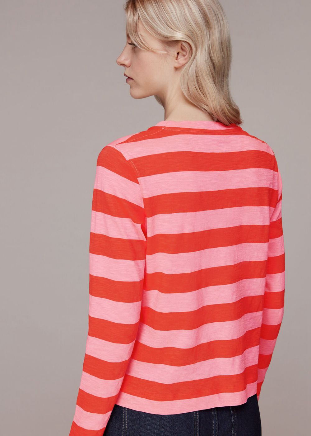 Whistles Stripe Crew Neck Pocket Top Red / Multicolor | US-02486ZERU