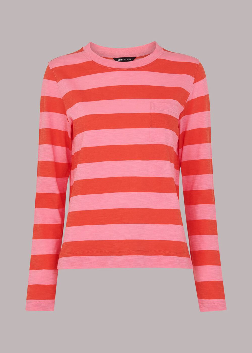 Whistles Stripe Crew Neck Pocket Top Red / Multicolor | US-02486ZERU