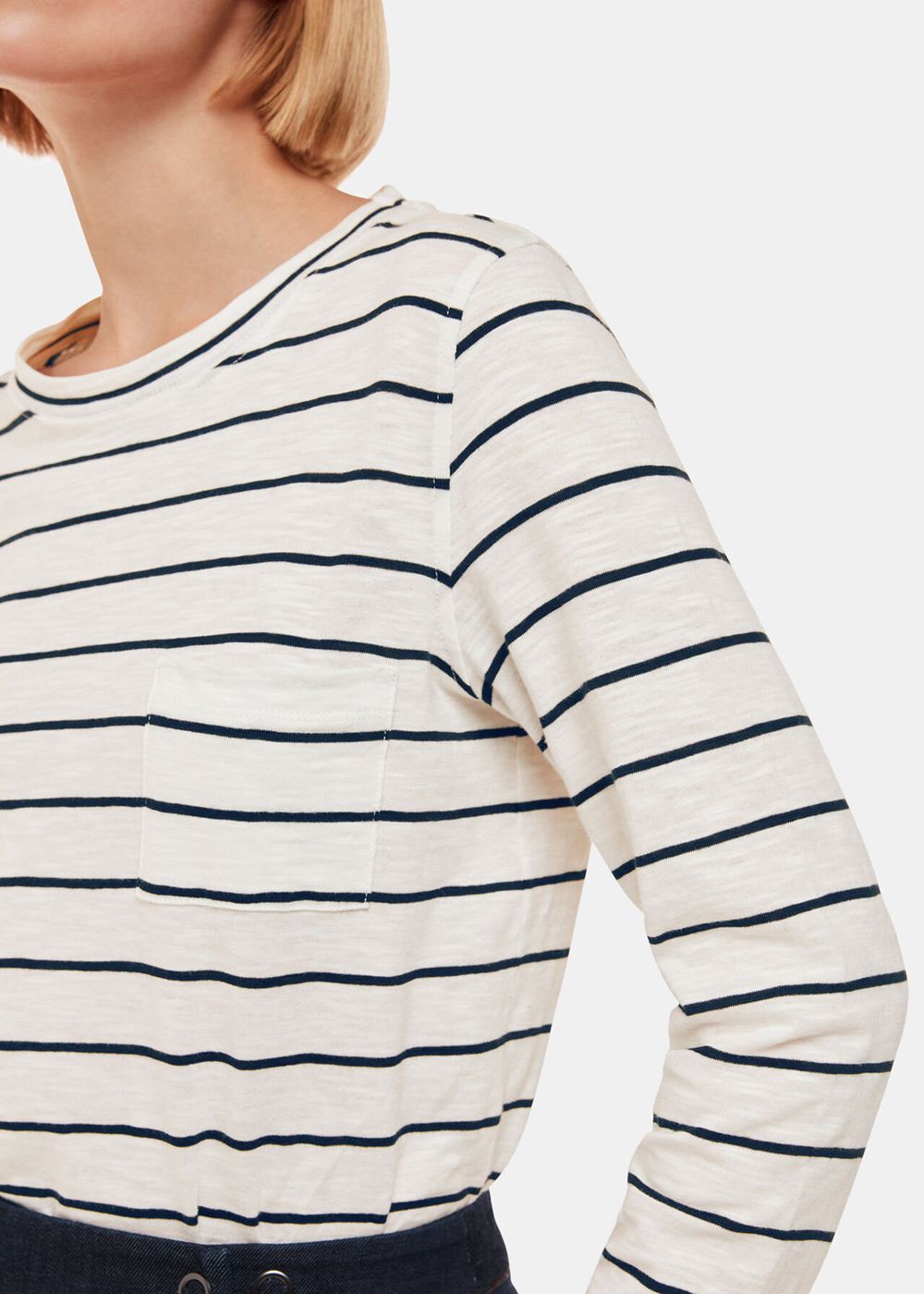 Whistles Stripe Crew Neck Pocket Top White / Multicolor | US-52934VZUM