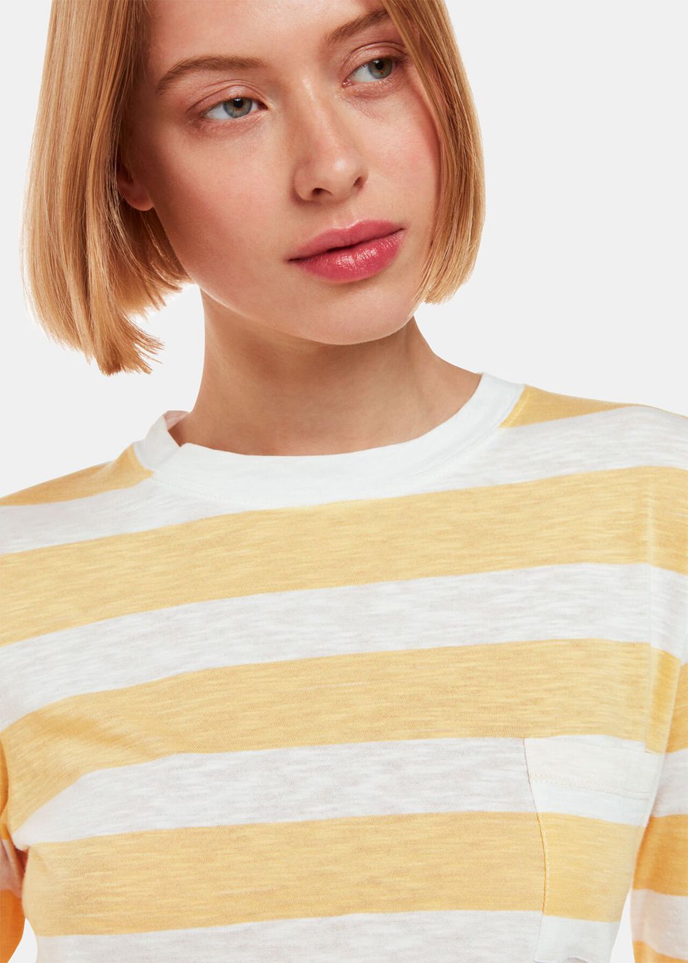 Whistles Stripe Crew Neck Pocket Top Yellow / Multicolor | US-57619UAEZ