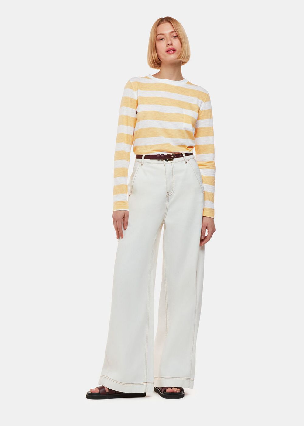 Whistles Stripe Crew Neck Pocket Top Yellow / Multicolor | US-57619UAEZ