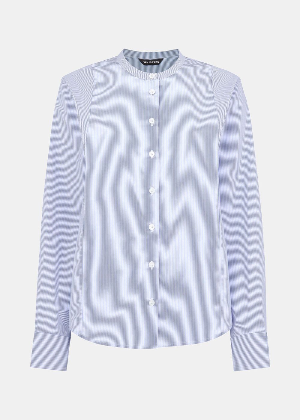 Whistles Stripe Grandad Collar Shirts Blue / White | US-89376WRDN