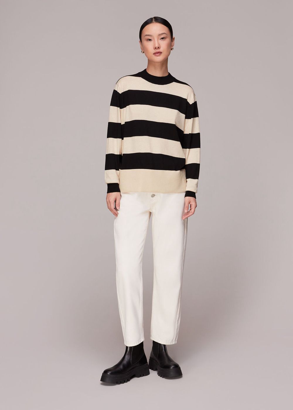 Whistles Stripe High Neck Sweater Black / Multicolor | US-62584MDYP