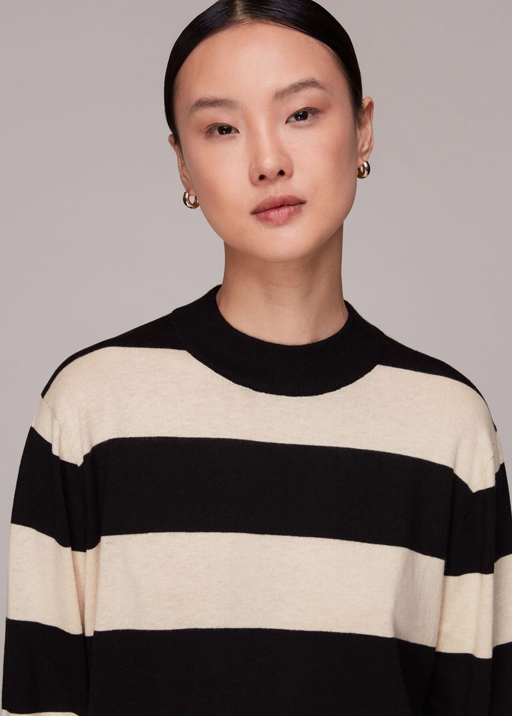 Whistles Stripe High Neck Sweater Black / Multicolor | US-62584MDYP