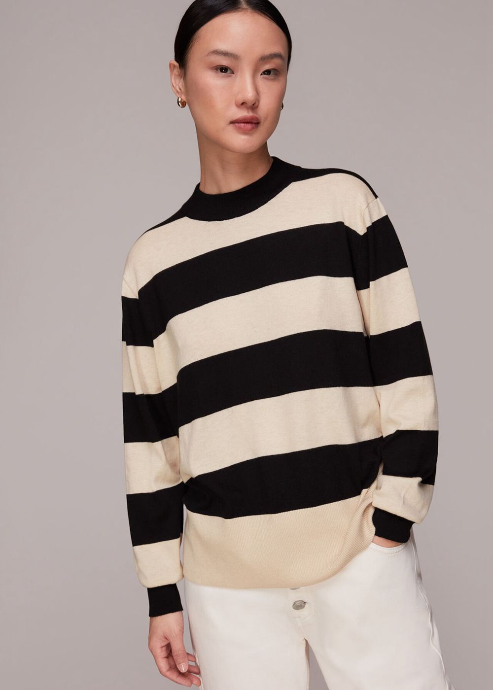 Whistles Stripe High Neck Sweater Black / Multicolor | US-62584MDYP