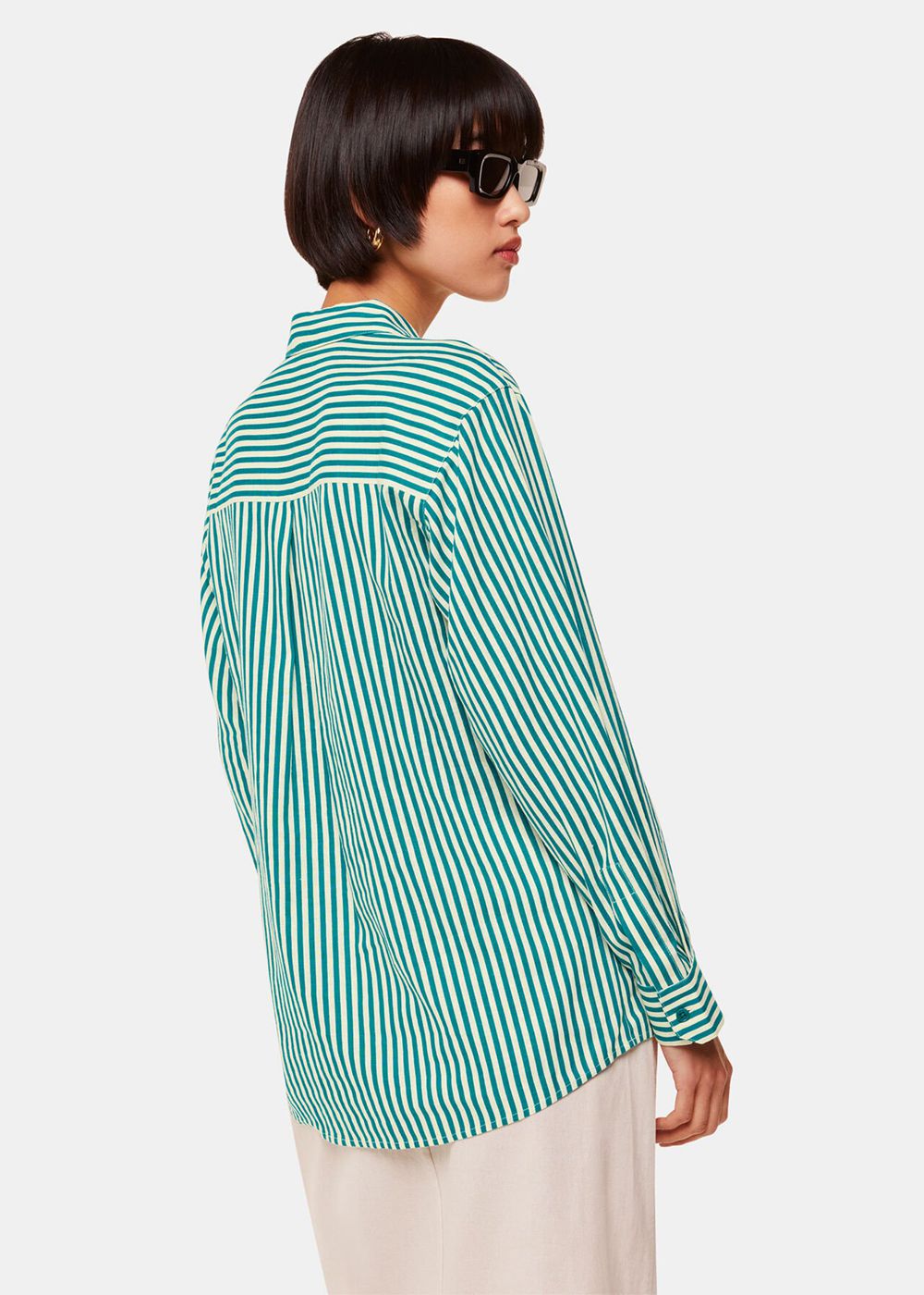 Whistles Stripe Linen Blend Shirts Green / Multicolor | US-26319JOCX