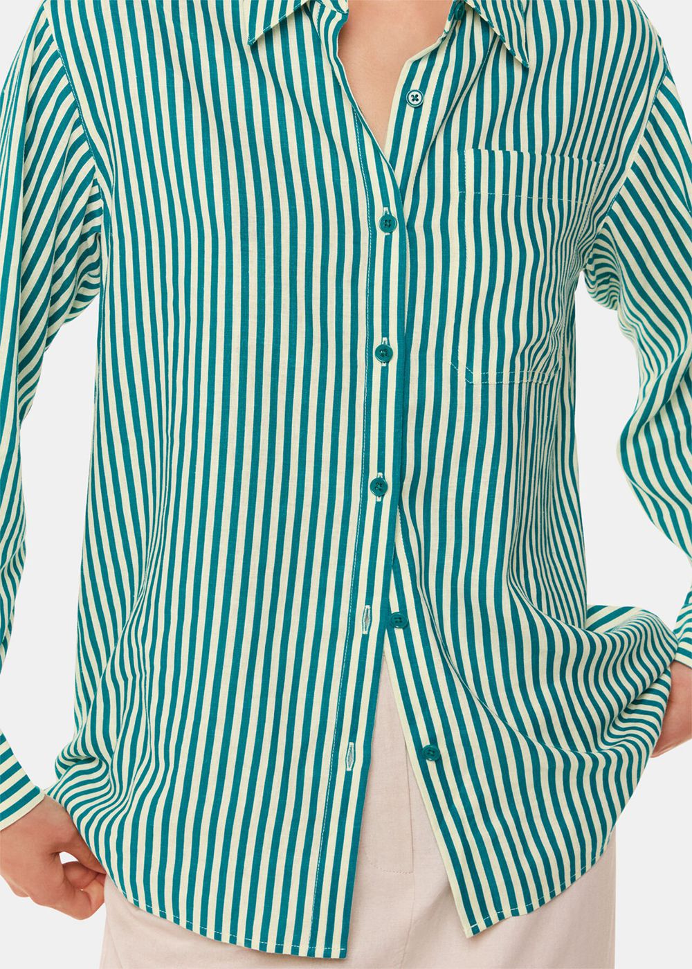 Whistles Stripe Linen Blend Shirts Green / Multicolor | US-26319JOCX