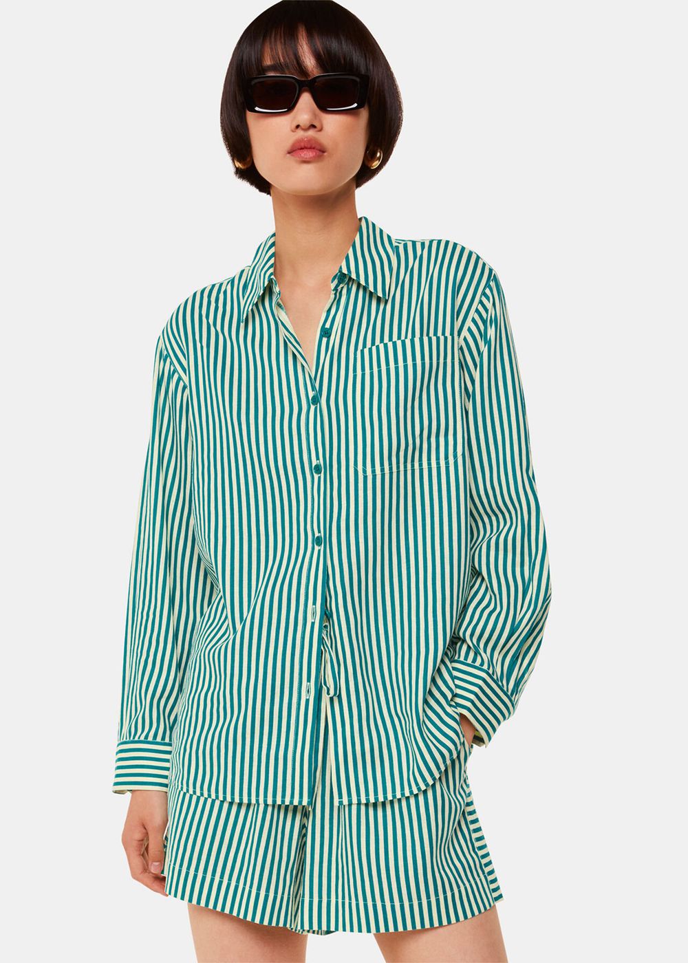 Whistles Stripe Linen Blend Shirts Green / Multicolor | US-26319JOCX