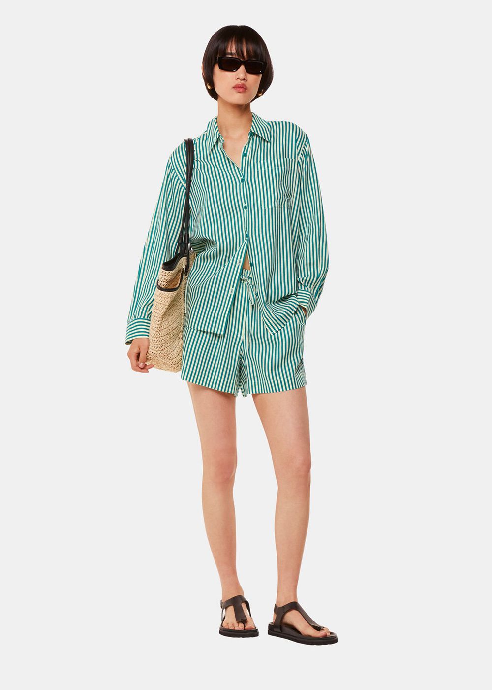 Whistles Stripe Linen Blend Shorts Green / Multicolor | US-07384AYPX