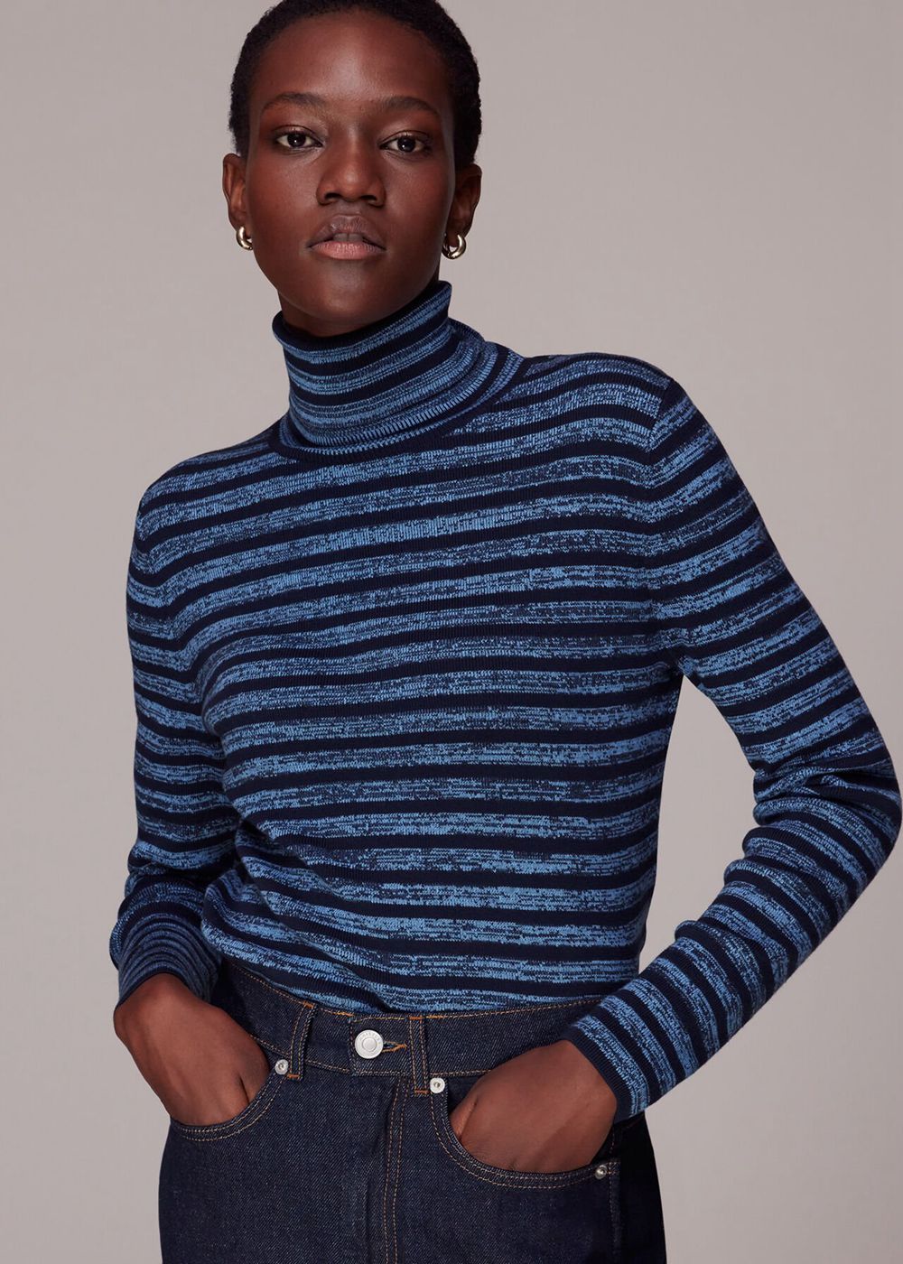 Whistles Stripe Neck Knitwear Blue | US-85946RTSV