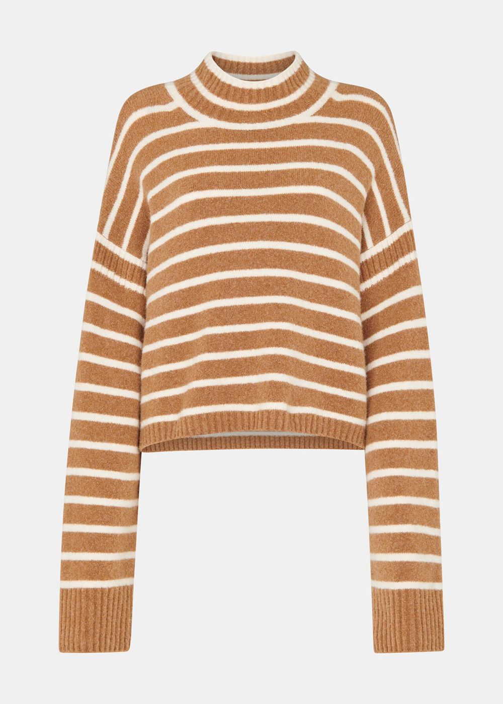 Whistles Stripe Rib Detail Funnel Knitwear Cream / Multicolor | US-26893OBGY