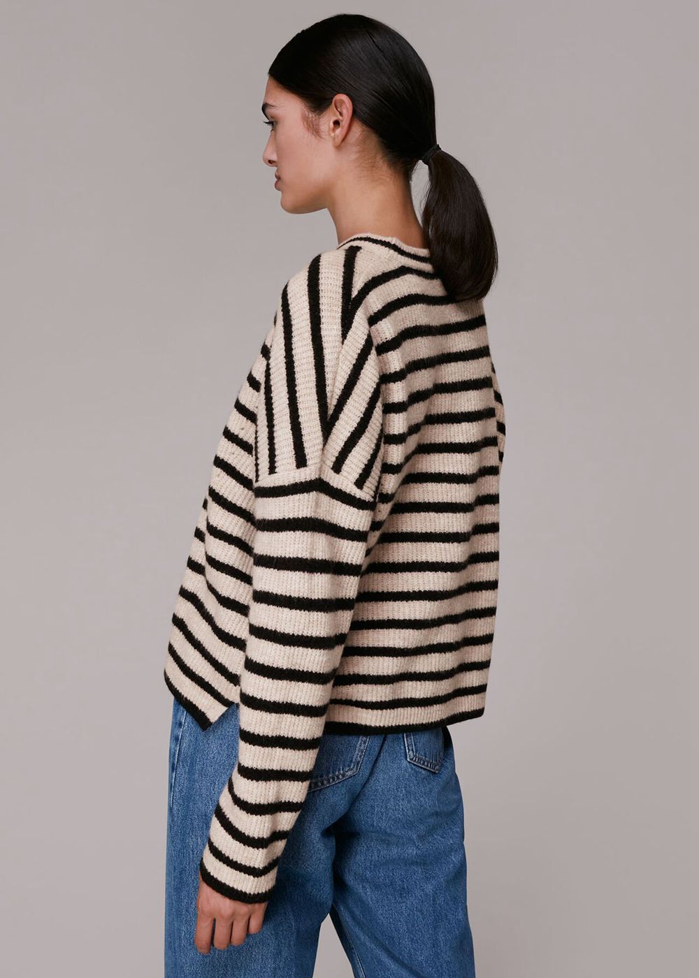 Whistles Stripe Ribbed Crew Neck Jumpers Black / Multicolor | US-61945PGHA