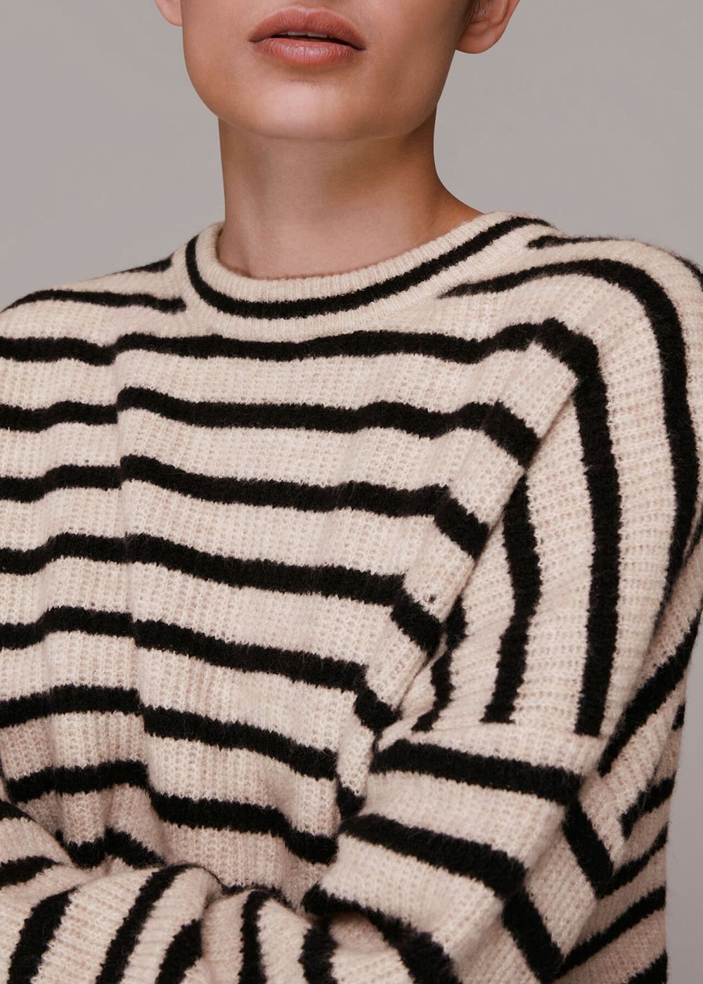 Whistles Stripe Ribbed Crew Neck Jumpers Black / Multicolor | US-61945PGHA