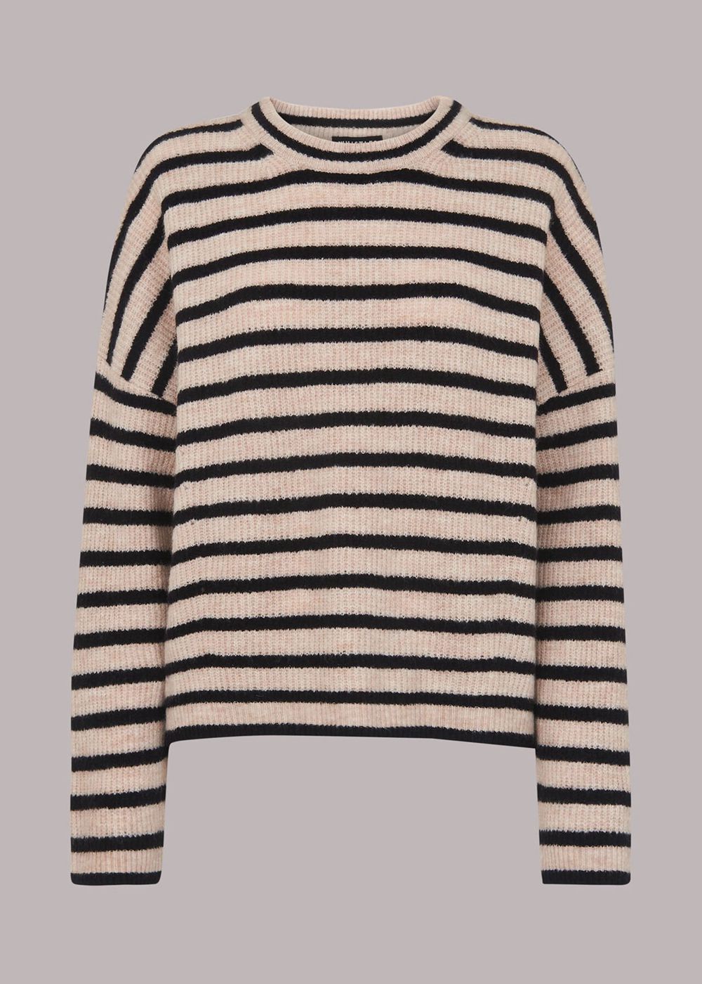 Whistles Stripe Ribbed Crew Neck Jumpers Black / Multicolor | US-61945PGHA