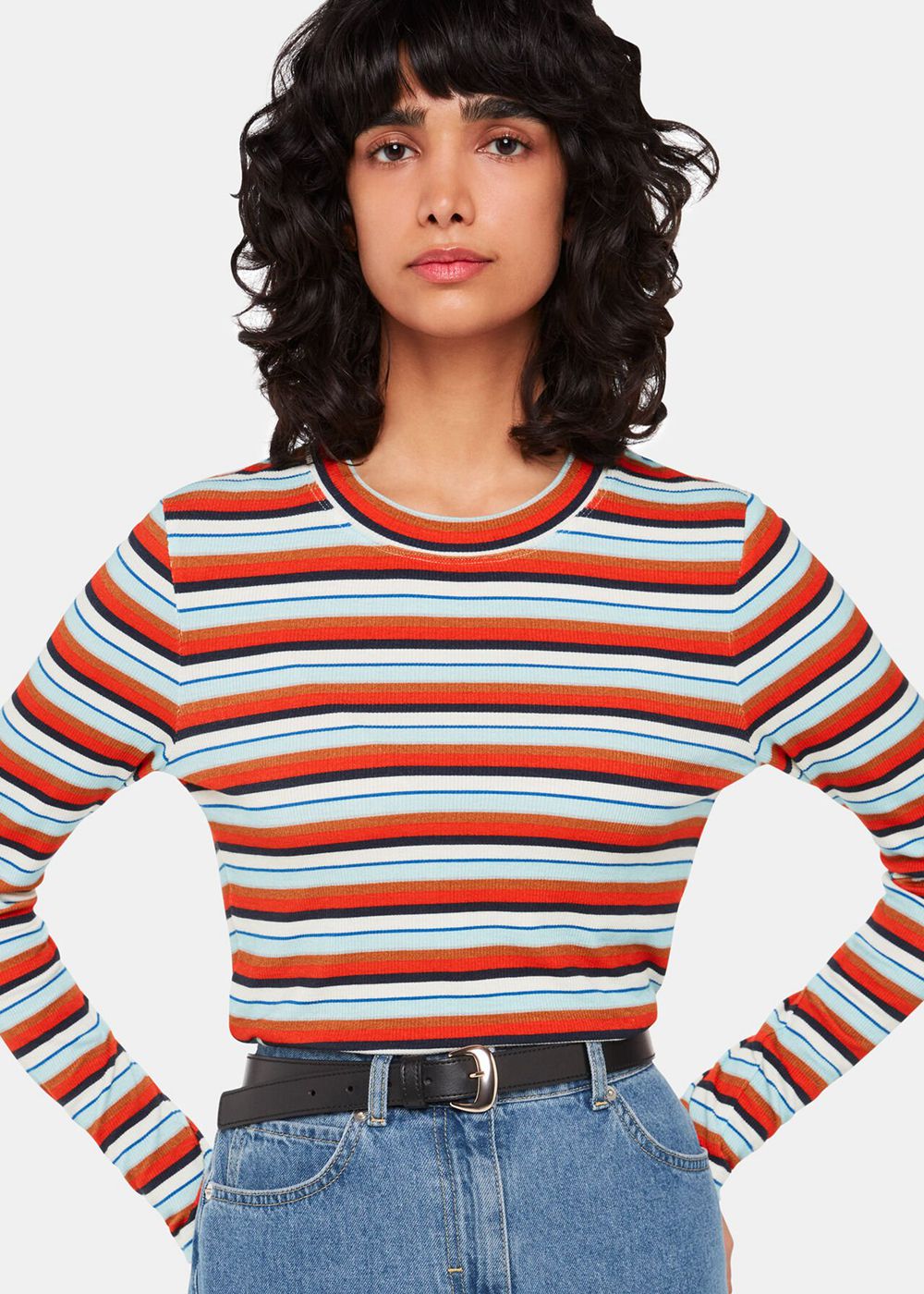 Whistles Stripe Ribbed Crew Top Multicolor | US-28346ERQP