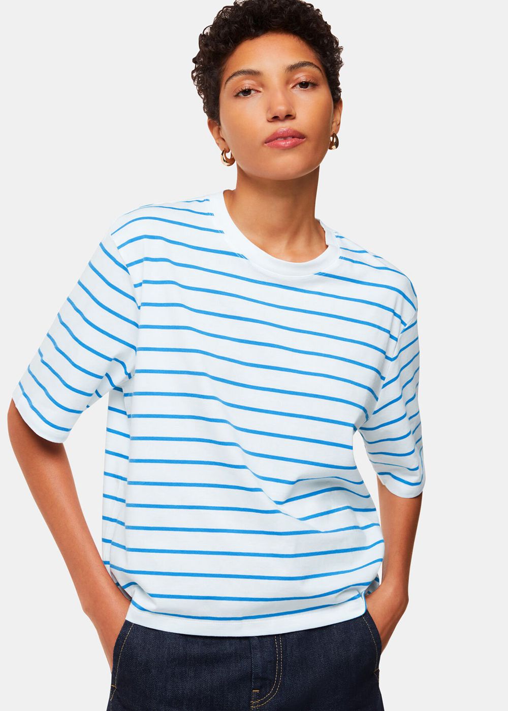 Whistles Stripe Short Sleeve T-Shirt Blue / Multicolor | US-19523DAIH