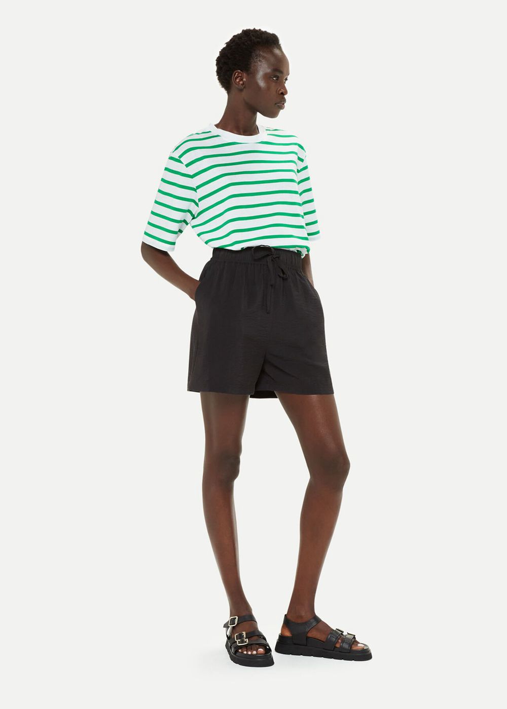 Whistles Stripe Short Sleeve T-Shirt Green / Multicolor | US-54760ZBYH