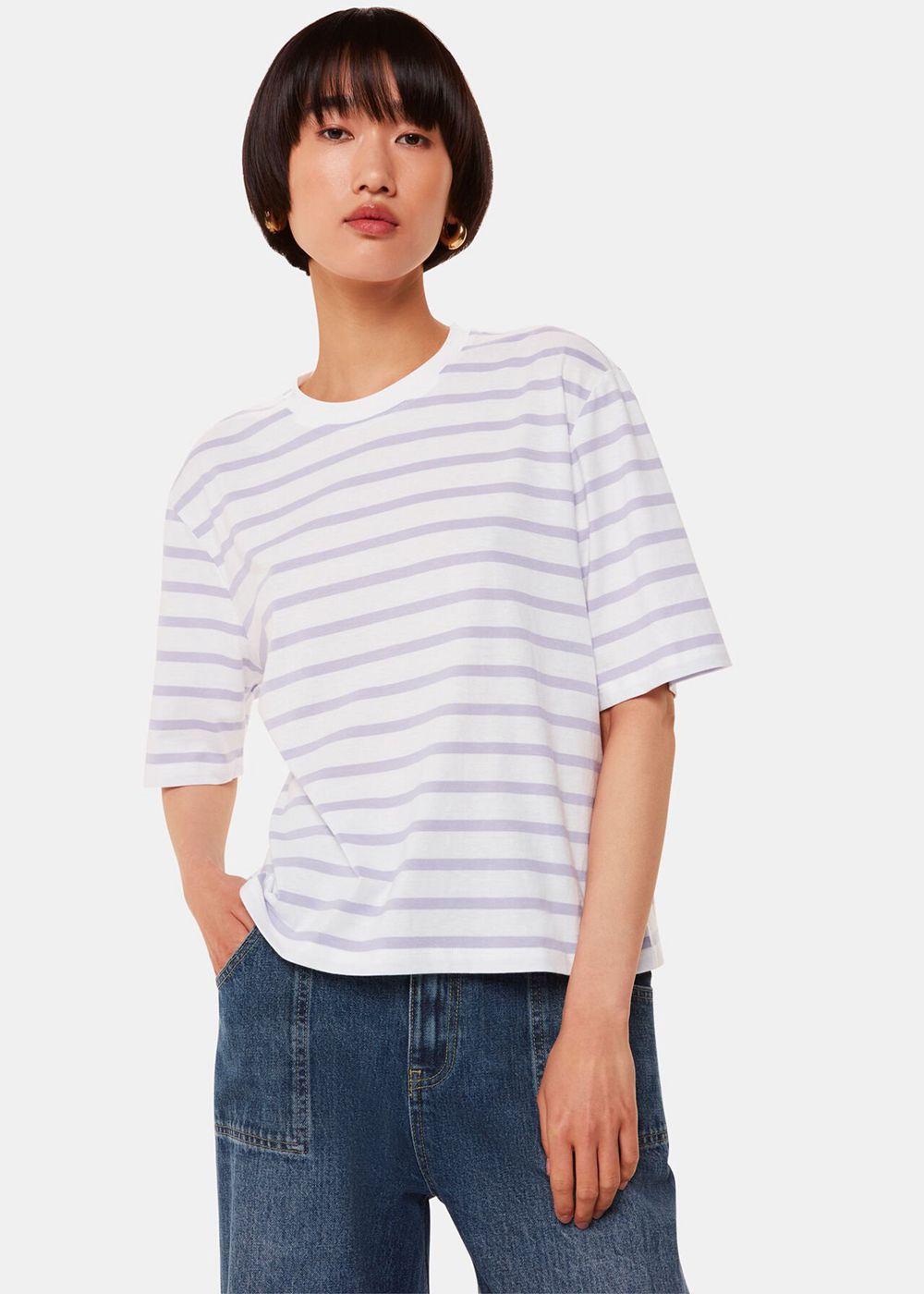 Whistles Stripe Short Sleeve T-Shirt Purple / Multicolor | US-74296CFQT