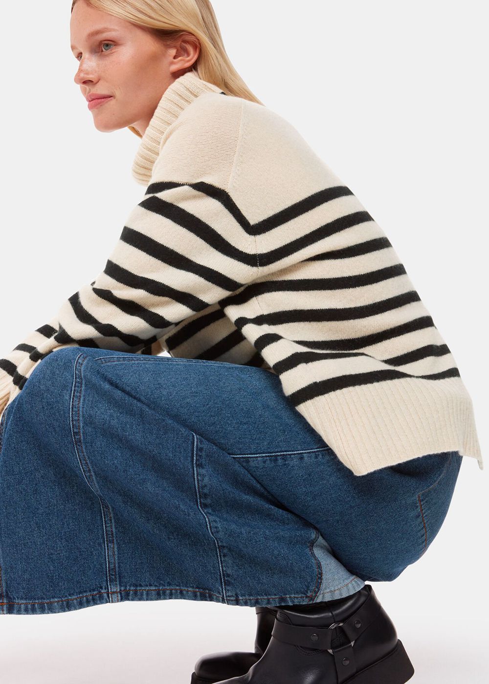 Whistles Stripe Wool Roll Neck Knitwear White / Multicolor | US-43652TLOB