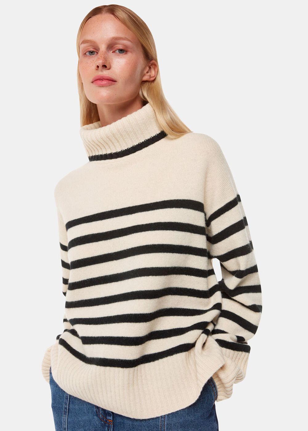 Whistles Stripe Wool Roll Neck Knitwear White / Multicolor | US-43652TLOB