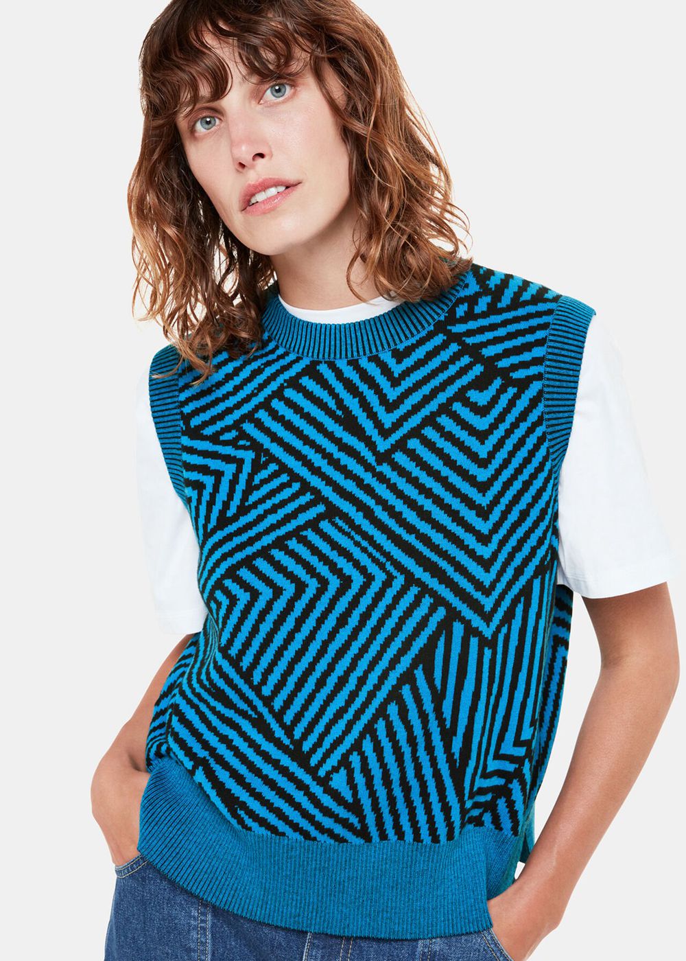 Whistles Striped Corners Jacquard Knitwear Blue / Multicolor | US-07896WFIR