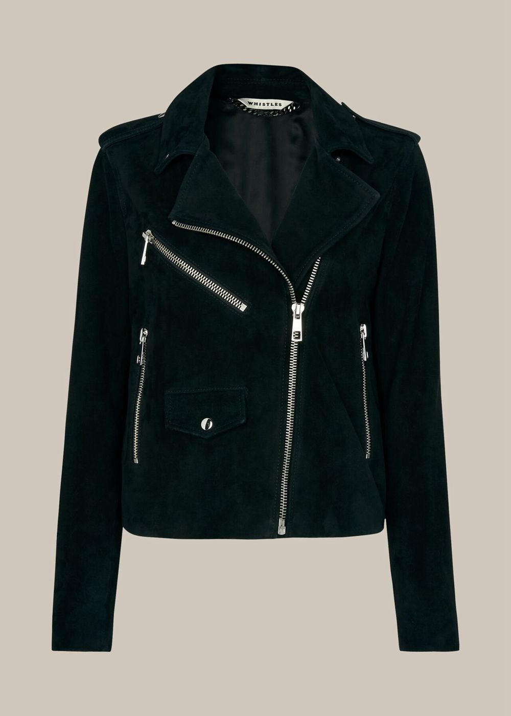 Whistles Suede Agnes Leather Jacket Black | US-16059HJMP