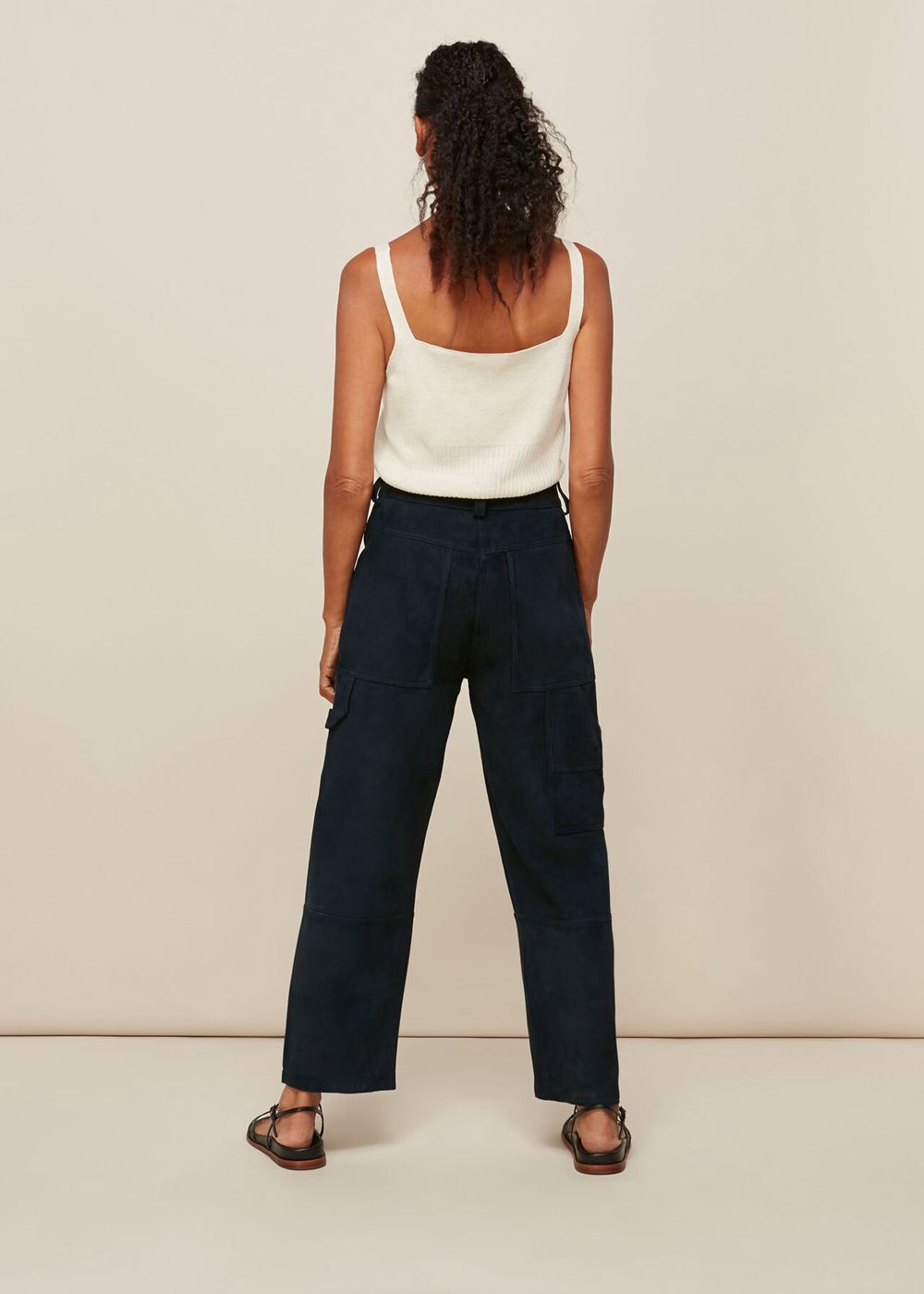 Whistles Suede Leather Cargo Pants Navy | US-65930GXET