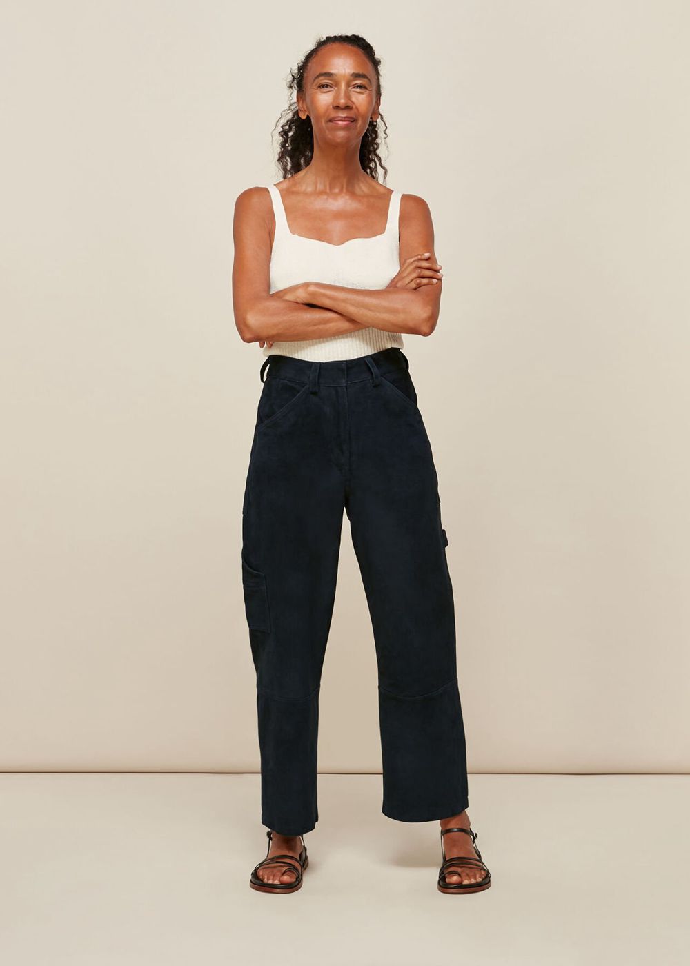 Whistles Suede Leather Cargo Pants Navy | US-65930GXET