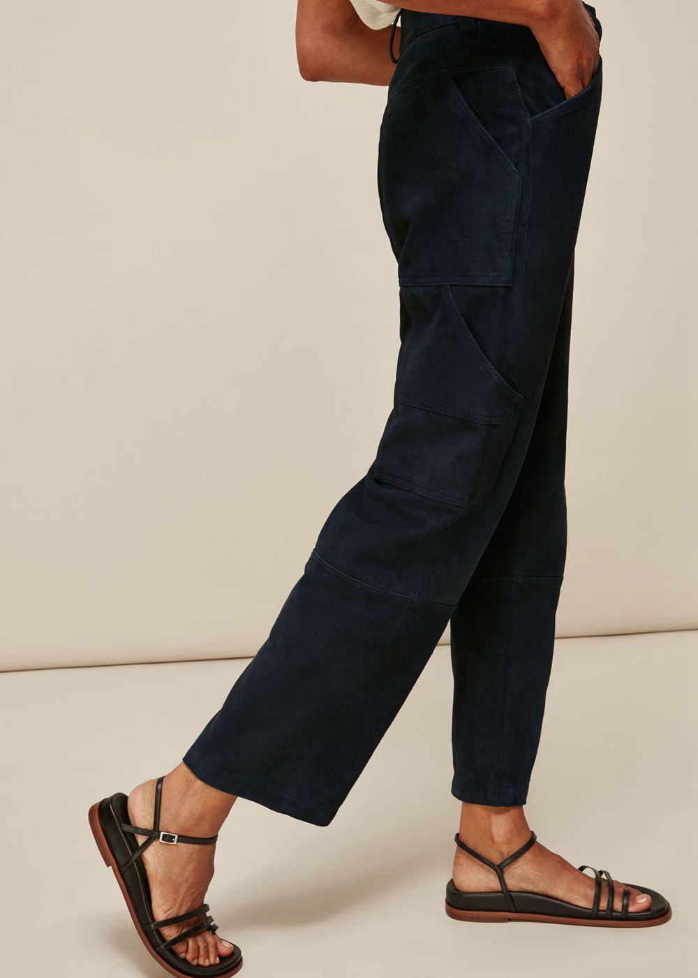 Whistles Suede Leather Cargo Pants Navy | US-65930GXET