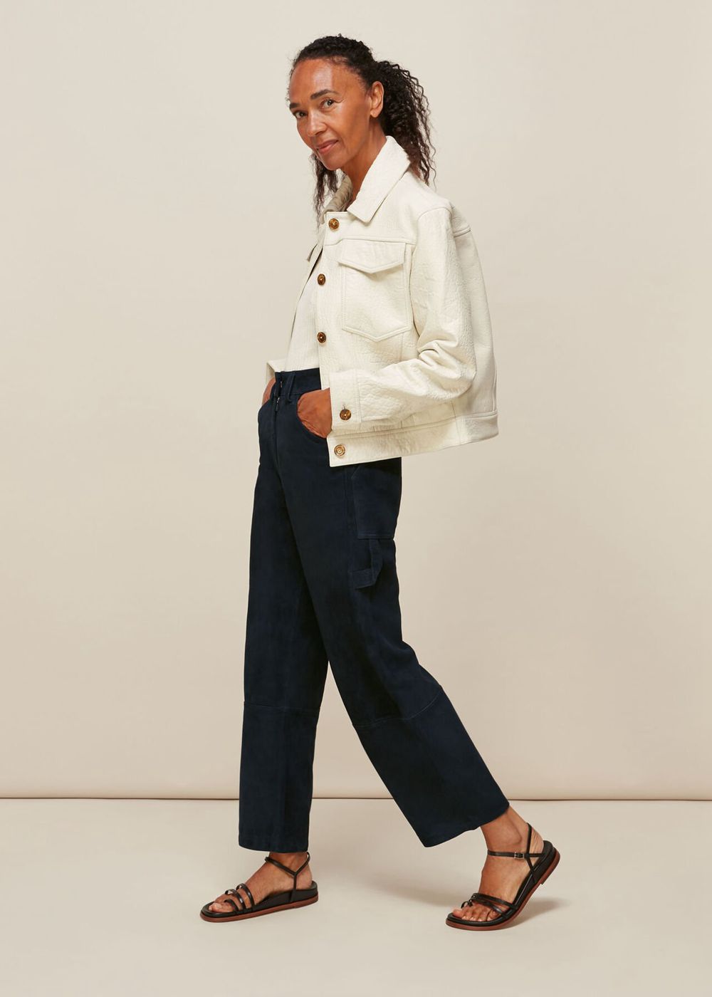 Whistles Suede Leather Cargo Pants Navy | US-65930GXET