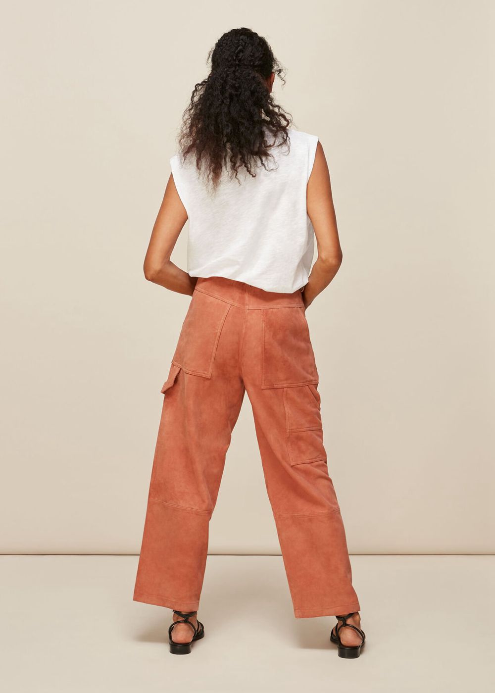 Whistles Suede Leather Cargo Pants Neutral | US-09124MZFO