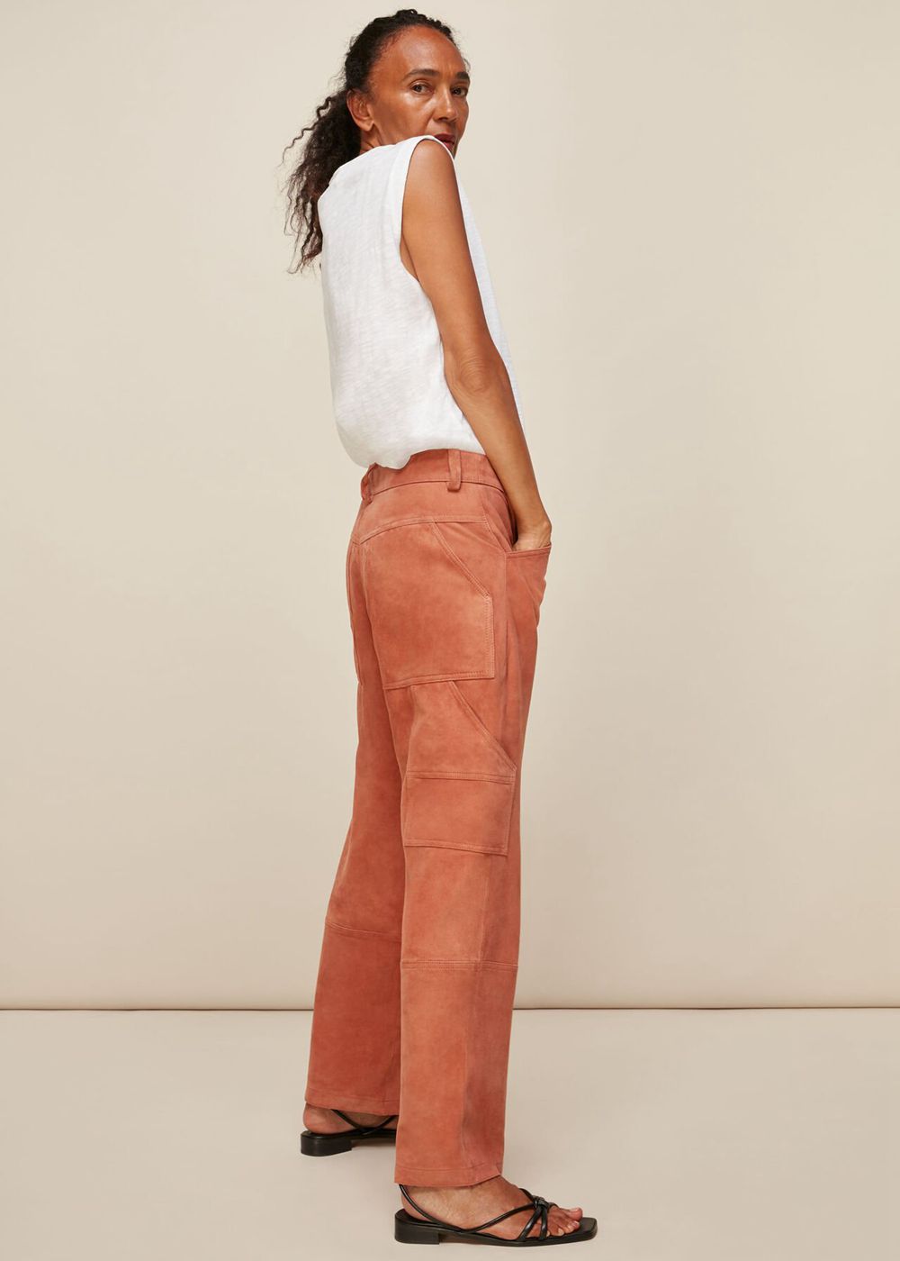 Whistles Suede Leather Cargo Pants Neutral | US-09124MZFO