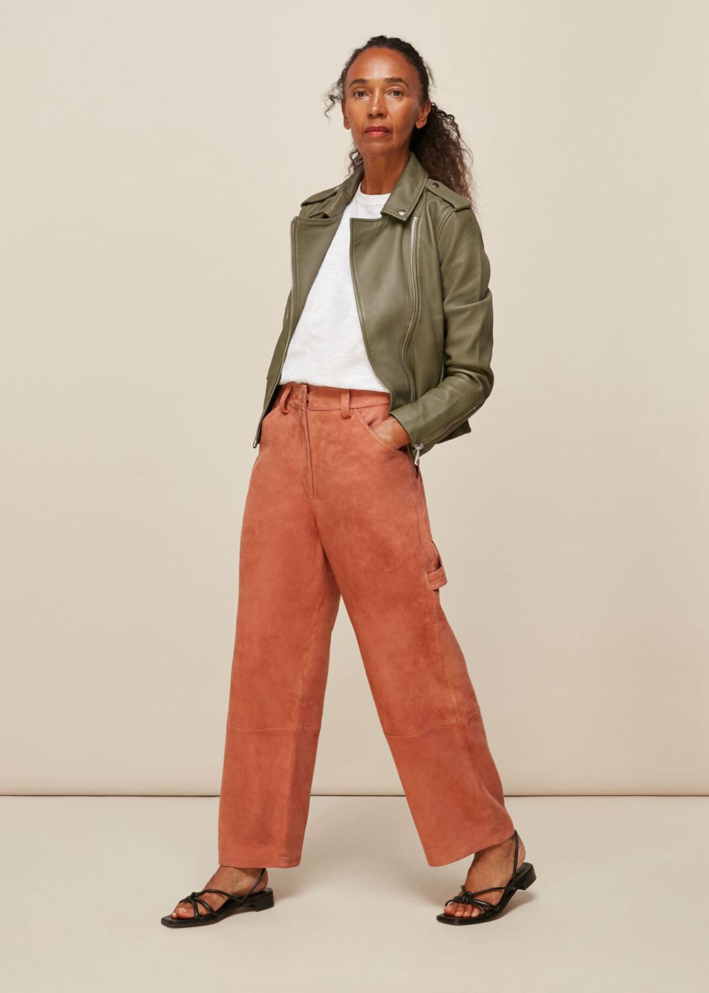 Whistles Suede Leather Cargo Pants Neutral | US-09124MZFO