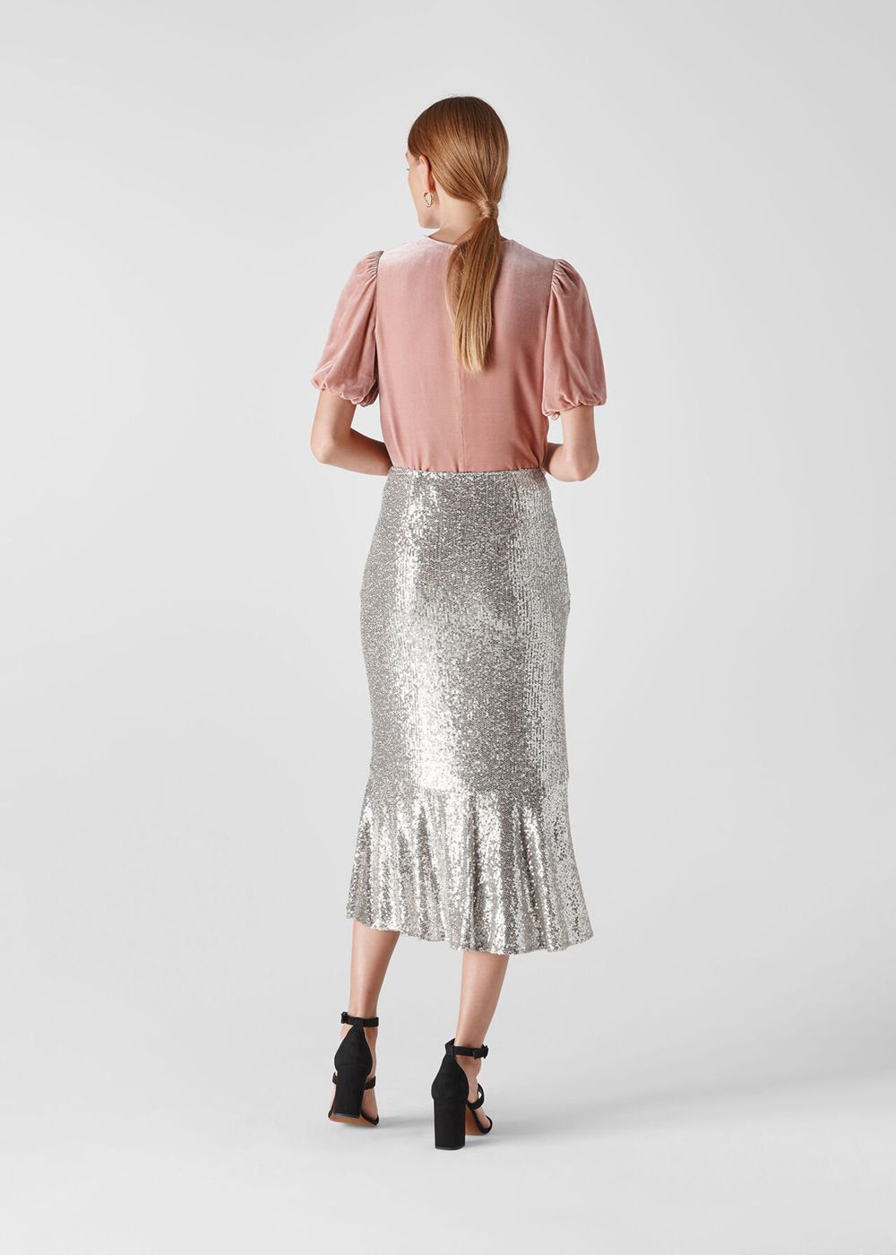 Whistles Suki Sequin Skirts Silver | US-75063CYAW