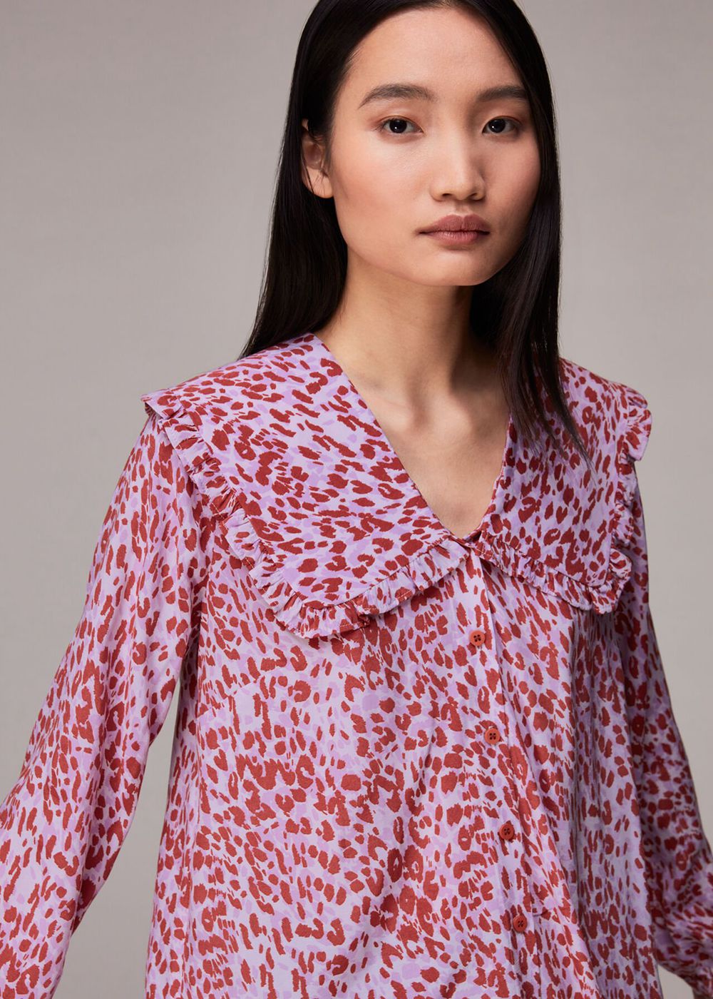 Whistles Summer Cheetah Collar Top Pink / Multicolor | US-02687HAXI