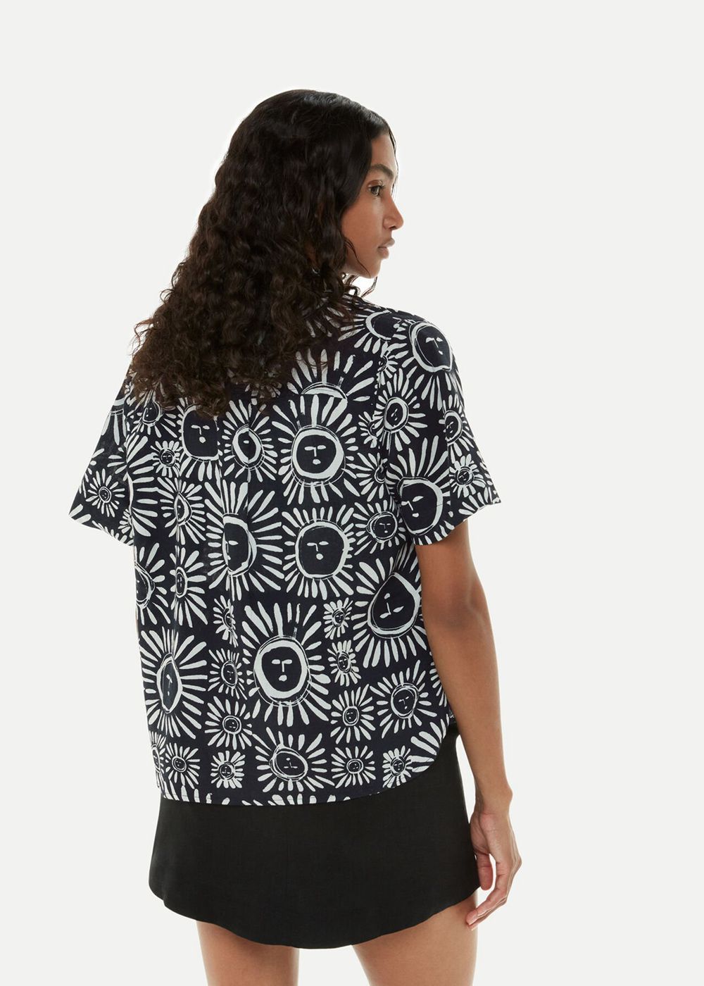 Whistles Sunman Print Bowling Shirts Black / White | US-39725XDIS