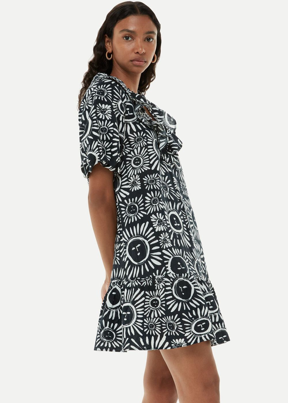 Whistles Sunman Print Frill Dress Black / Multicolor | US-23768ZWDM