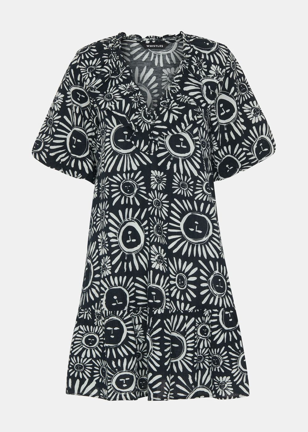 Whistles Sunman Print Frill Dress Black / Multicolor | US-23768ZWDM