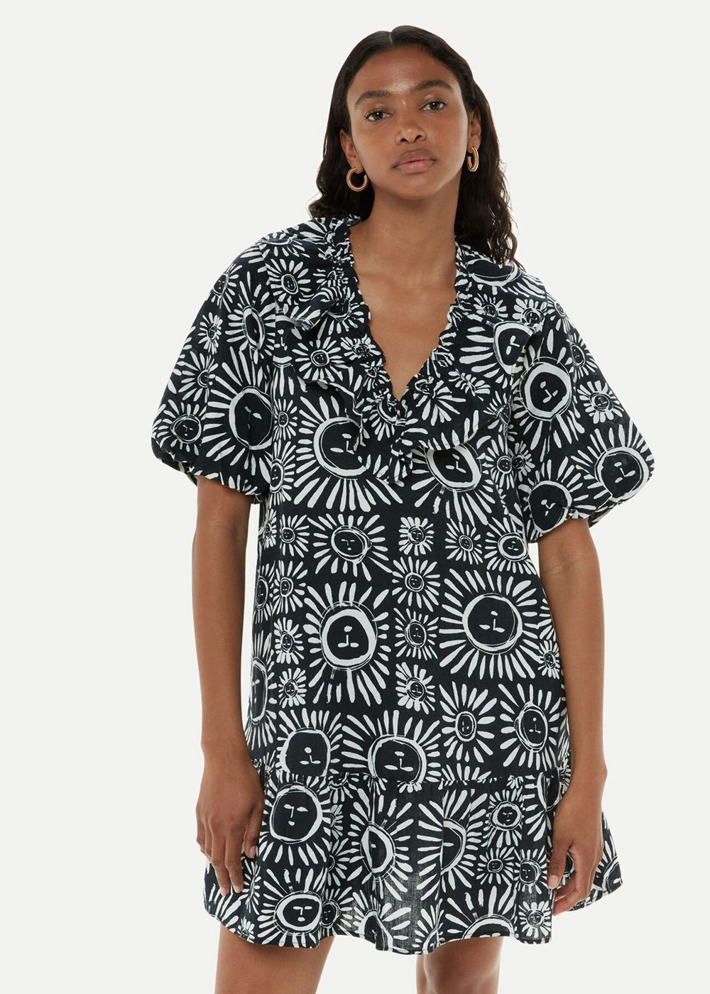 Whistles Sunman Print Frill Dress Black / Multicolor | US-23768ZWDM