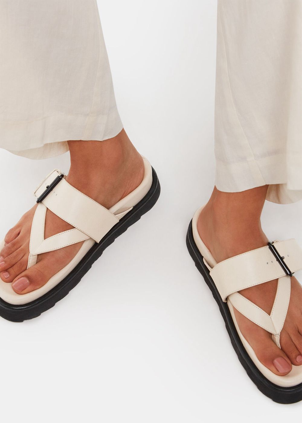 Whistles Sutton Toe Post Buckle Sandals White | US-94705CGLM