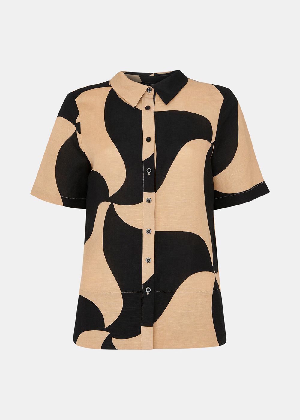 Whistles Swirl Linen Blend Shirts Black / Multicolor | US-46291VGJC