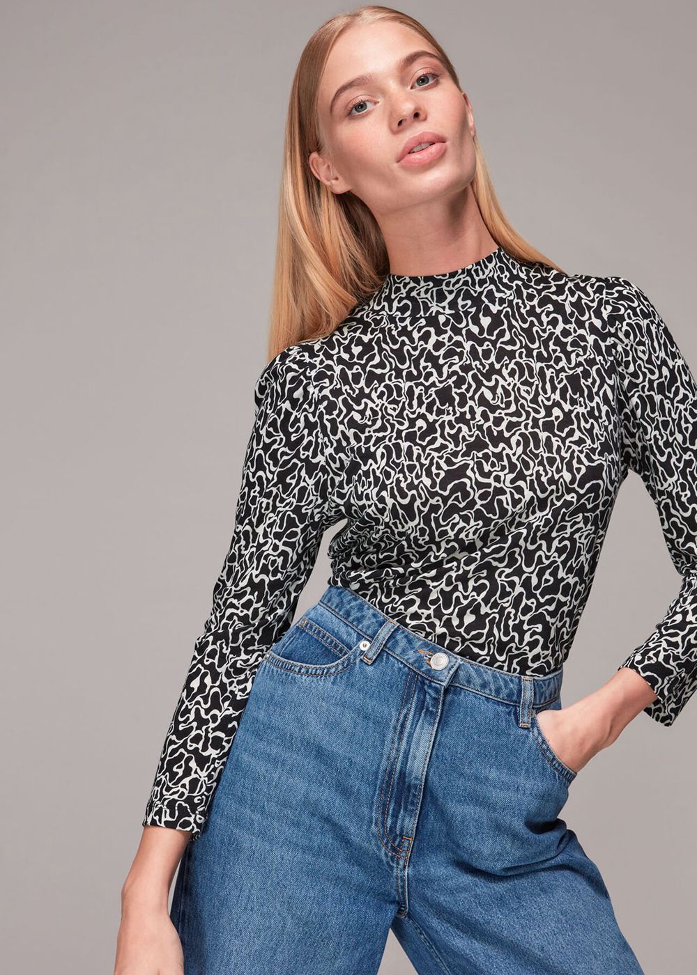 Whistles Swirl Print High Neck Top Black / White | US-92143OGFS