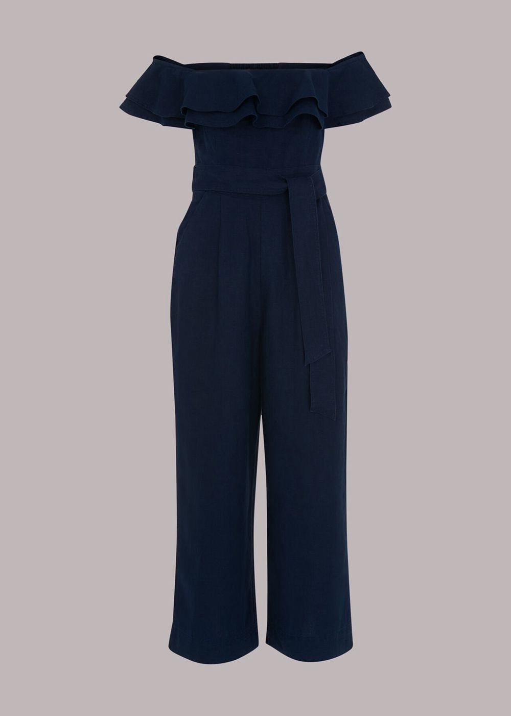 Whistles Tabi Linen Bardot Jumpsuit Navy | US-64279AYES