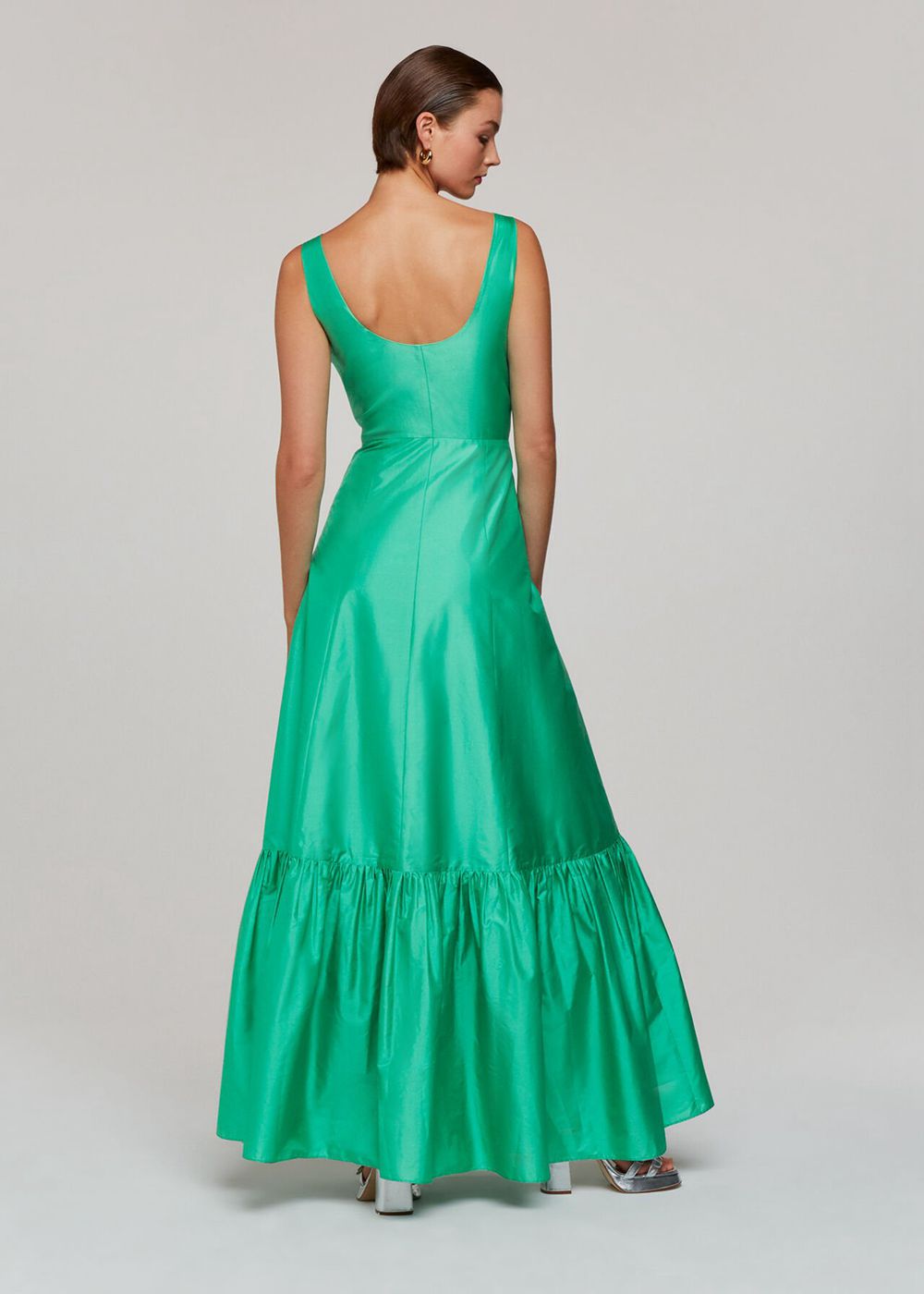 Whistles Taffeta Silk Blend Maxi Dress Green | US-94235VMWS