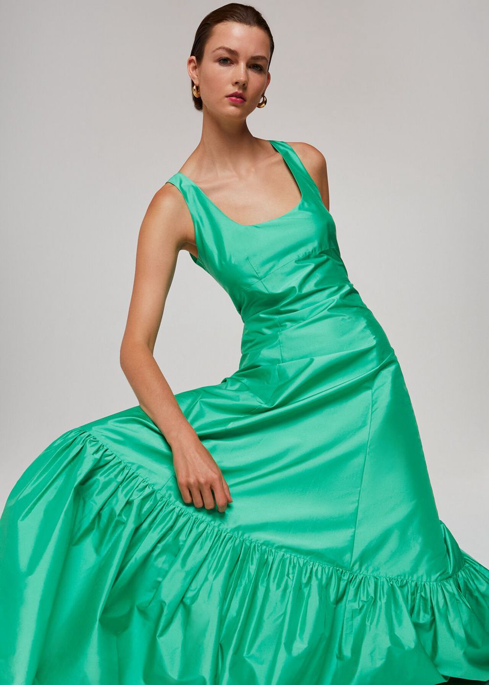 Whistles Taffeta Silk Blend Maxi Dress Green | US-94235VMWS