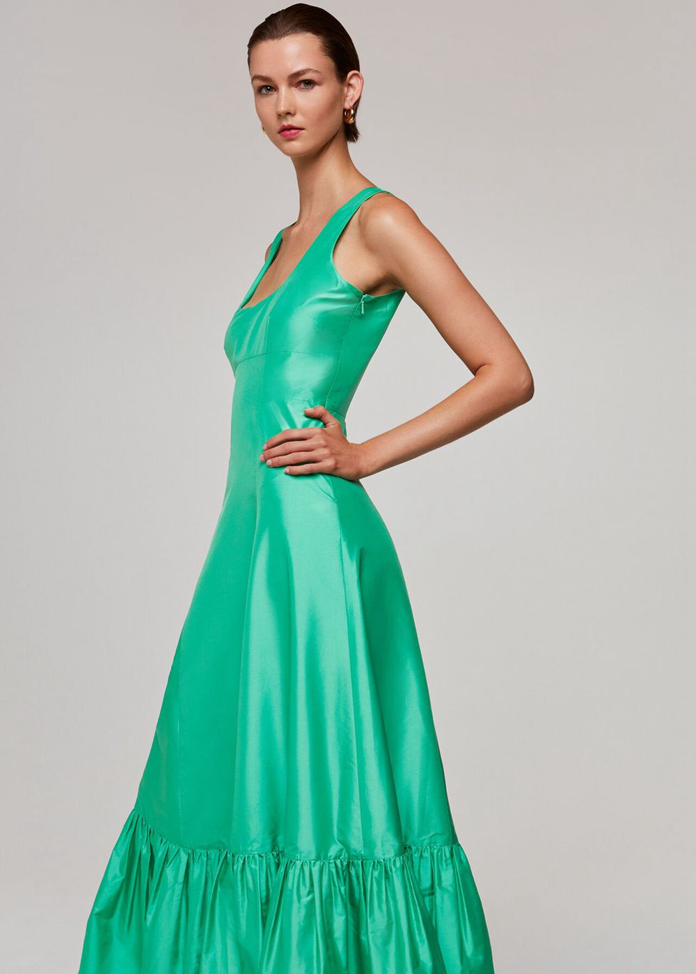 Whistles Taffeta Silk Blend Maxi Dress Green | US-94235VMWS