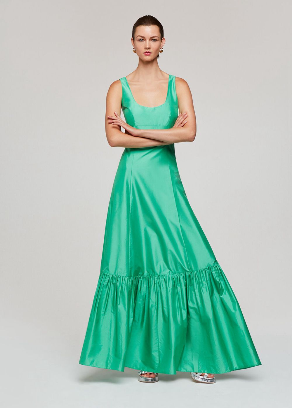 Whistles Taffeta Silk Blend Maxi Dress Green | US-94235VMWS