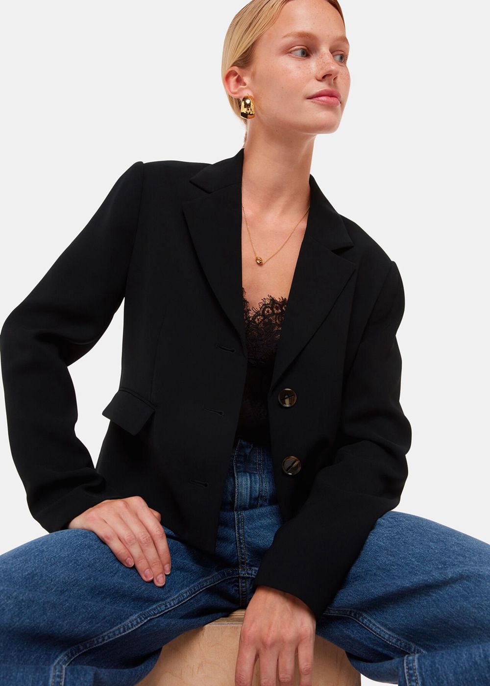 Whistles Tailored Short Crepe Blazer Black | US-04632QOAU