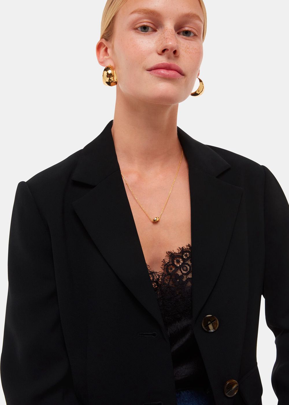 Whistles Tailored Short Crepe Blazer Black | US-04632QOAU