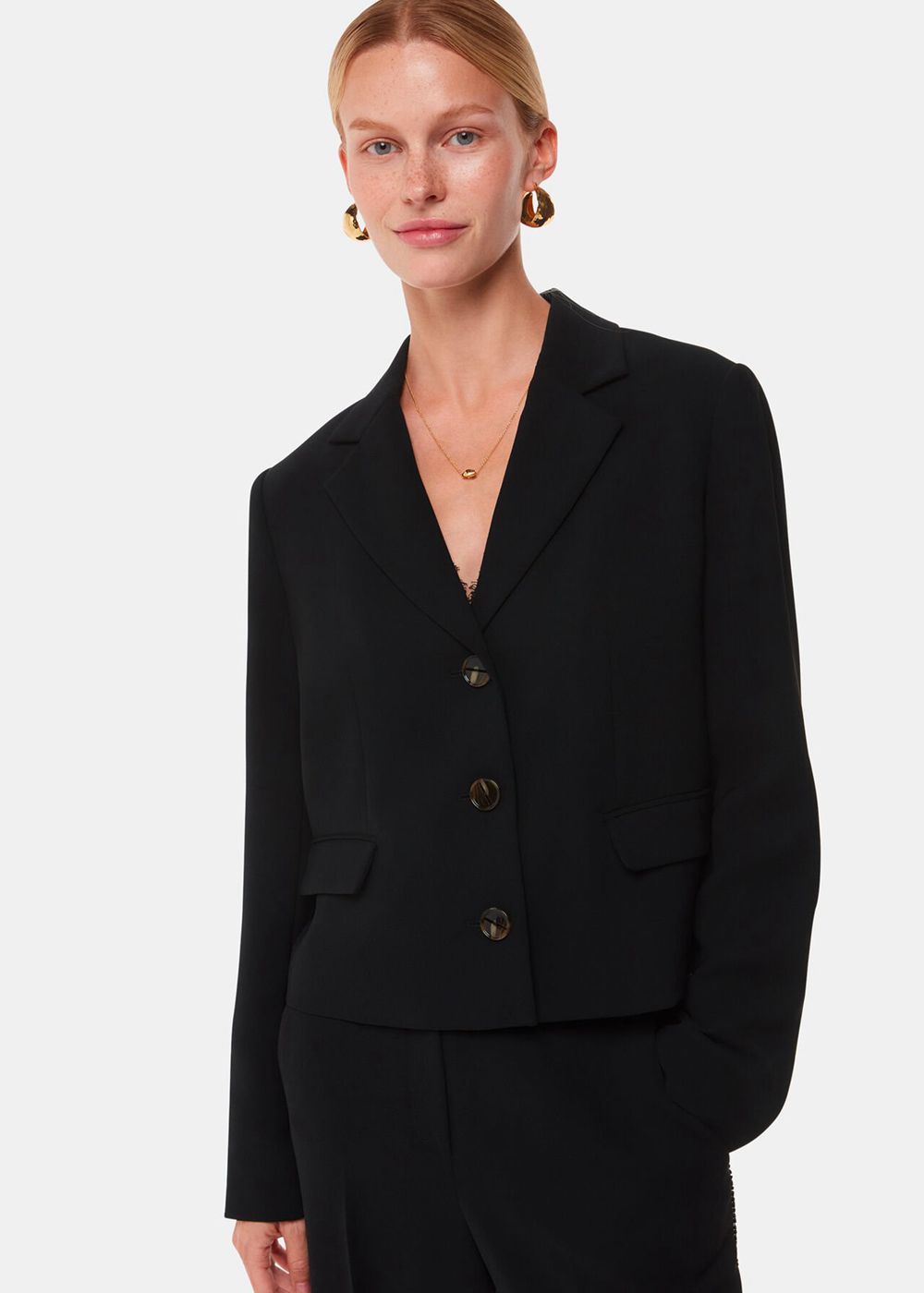 Whistles Tailored Short Crepe Blazer Black | US-04632QOAU